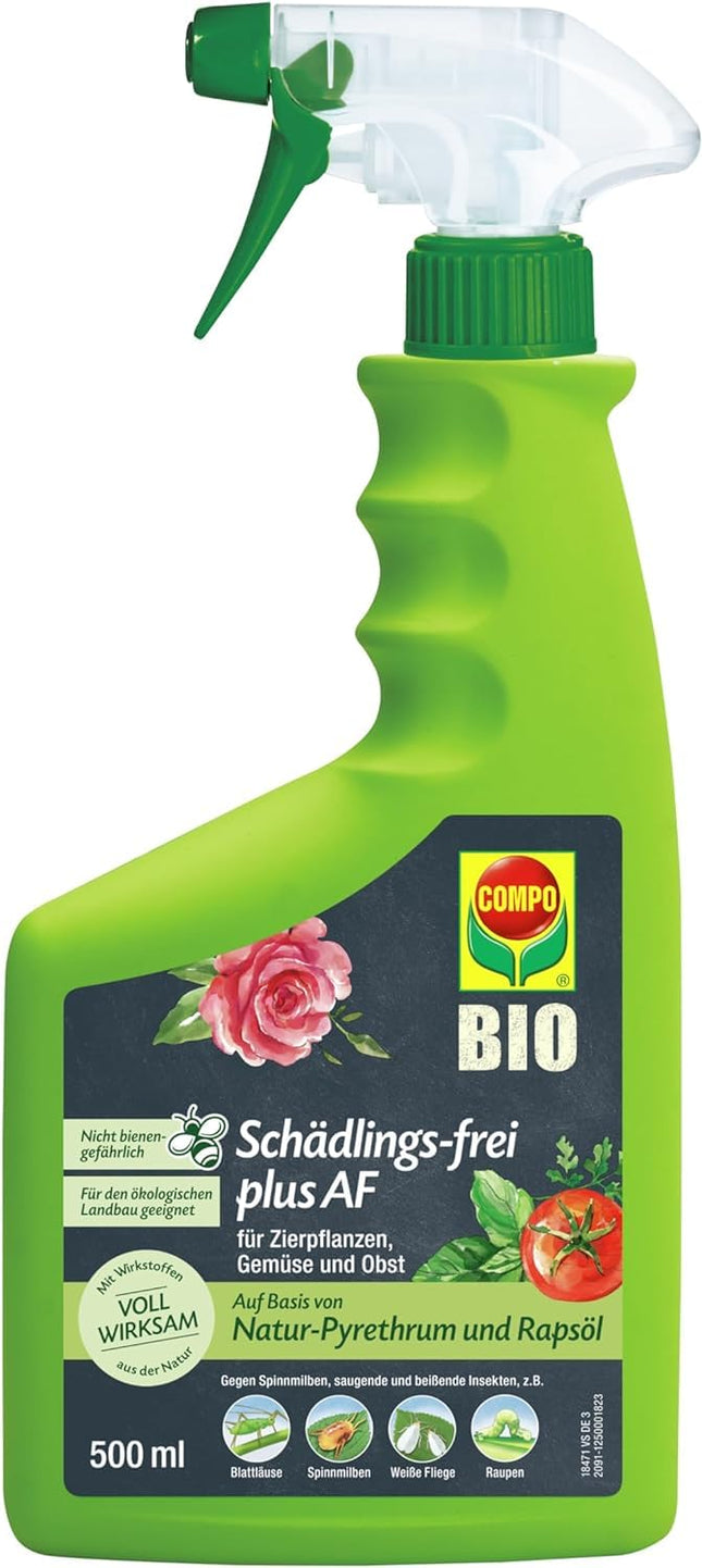 COMPO Pest-free plus AF - Spray against aphids, scale insects, mealybugs, box tree moths, etc. - for ornamental plants and pome fruits - 500 ml - ready-to-use insecticide