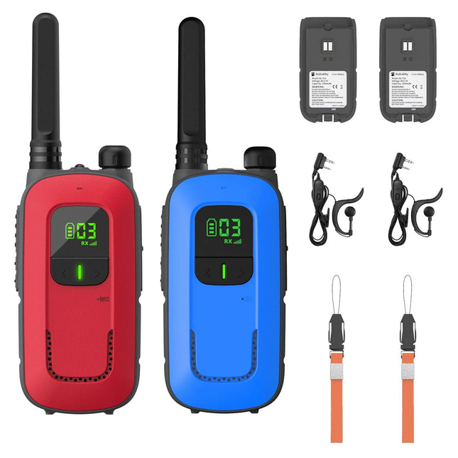 Radioddity PR-T3 Walkie Talkie for Kids 16 Channels PMR446 Radio for 3-12 Year Old Children VOX with Flashlight 4KM Range for Adventure, Outdoor, Camping, 2 Pieces (Red &amp; Blue)