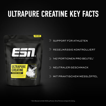 ESN Ultrapure Creatine Monohydrate, 500 g, 142 servings, microfine and perfectly soluble - made in Germany (packaging may vary)