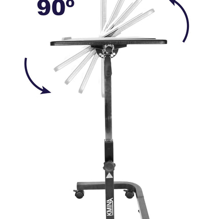 KMINA - Overbed table on castors, height-adjustable, hospital bed side table, nursing bed, bed with castors, black