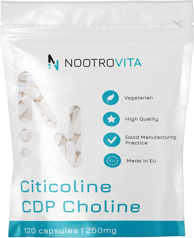 Citicoline CDP Choline 120 Capsules - For Memory, Concentration, and Cognitive Function | Gluten and Allergen Free | Manufactured in ISO-Certified Facilities | Nootrovita