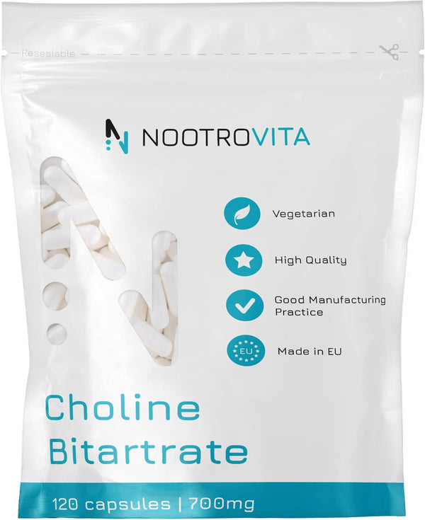 High Dose Choline - 700mg per Capsule - 120 Choline Capsules | 4 Months! | For Liver Function, Memory, Brain, and Concentration | Vegan, Gluten-Free | Nootrovita