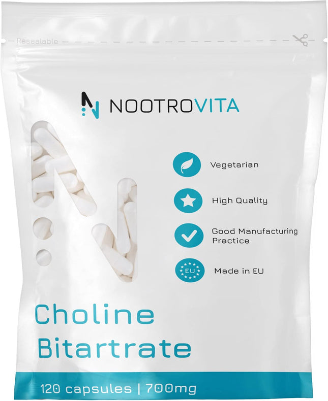 High Dose Choline - 700mg per Capsule - 120 Choline Capsules | 4 Months! | For Liver Function, Memory, Brain, and Concentration | Vegan, Gluten-Free | Nootrovita