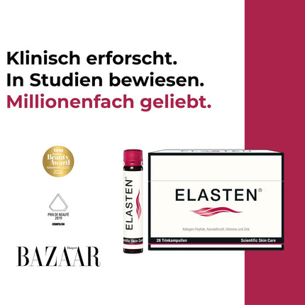 ELASTEN - The study-proven collagen complex for radiant skin from within - Reduces wrinkles - Strengthens connective tissue - The No. 1 from the pharmacy - 28 drinking collagen ampoules of 25 ml each