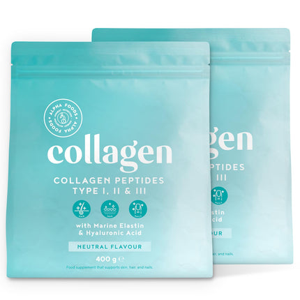 Collagen Powder [2x 400g] | Premium Collagen Hydrolysate | Peptides Types 1, 2 &amp; 3 | High-Dose Collagen Powder with Hyaluronic Acid and Elastin | Tasteless | Made in Germany | Alpha Foods