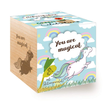 Grow Your Own Unicorn Bean, Wooden Cube with Laser Engraving "You Are Magical," Sustainable Gift Idea, Growing Kit, Ecocube, Made in Austria