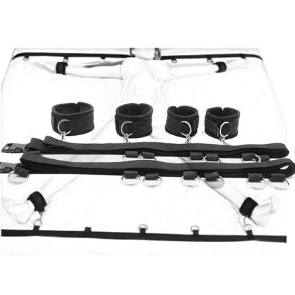 BDSMAGE BDSM set with 9 pieces, SM bed sets, ostrich feather whip and satin eye mask, handcuffs, ankle cuffs, cross buckle, fetish restraints sex toy extreme bondage set on the bed for couples