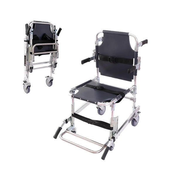 EMS Stair Chairs, Gguwug Transfer Stair Chair Lift Assist Devices Aluminum Lightweight Stairlifts Foldable Transport Wheelchair with 2-Wheel, Load 350Lbs with Quick Release Buckles
