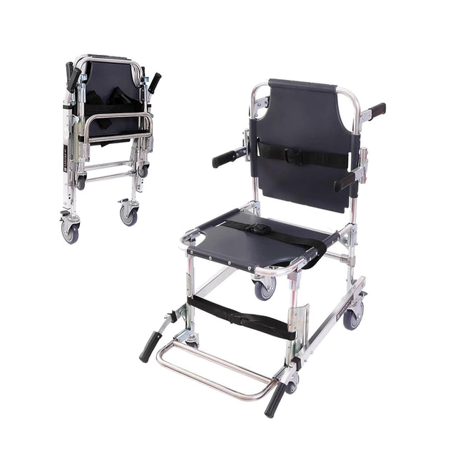 EMS Stair Chairs, Gguwug Transfer Stair Chair Lift Assist Devices Aluminum Lightweight Stairlifts Foldable Transport Wheelchair with 2-Wheel, Load 350Lbs with Quick Release Buckles