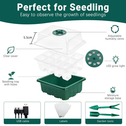 CKLHCFF Indoor Greenhouse Propagator 3 Pack, Mini Greenhouse Propagation Set with Plant Lamp, Seedling Starter Trays with Lid and Ventilation (Rectangle)