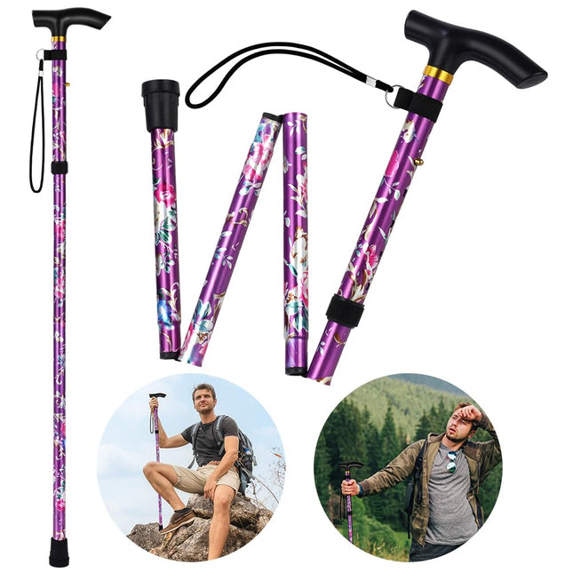 Flintronic Folding Walking Stick, All-Terrain Walking Stick, 5-Level Height Adjustable Walking Stick, Lightweight Portable Walking Stick for Men and Women, Unisex Walking Stick