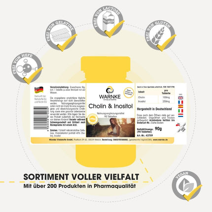 Choline &amp; Inositol - 90 tablets - high-dose &amp; vegan - with choline bitartrate | Warnke Vitalstoffe - German pharmacy quality
