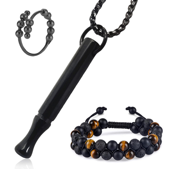 Carreneu Necklace Smoke-Free Smoking Cessation Aid Necklace Smoke-Free Original Smoking Cessation Necklace Mindfulness Necklace Relieves Stress and Reduces Anxiety With 1 Bracelet 1 Anxiety Ring