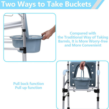 Vkechh Height-adjustable toilet chair, anti-slip toilet chair with padded seat and toilet bucket, armrest and backrest, foldable portable toilet bucket, shower stool up to 160 kg