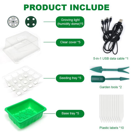 Horuili 5 Pack Indoor Greenhouse Propagator, Mini Greenhouse Propagation Set with Light, Seedling Propagator with 2 Tools and 10 Labels, for Greenhouse, Gardening
