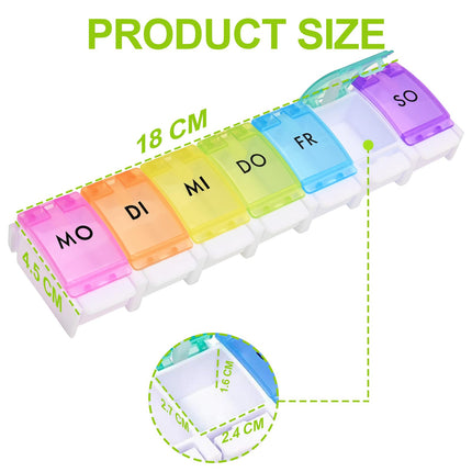 Jsdoin 7-day pill box, 7-compartment pill box, easy-to-open medicine box, rainbow German