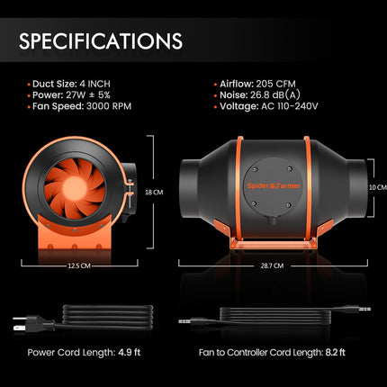Spider Farmer Grow Tent Complete Set SF1000 Grow Light Dimmable LED Grow Lamp Full Spectrum Samsung LM301H EVO Diodes Grow Tent Kit Complete 70x70x160cm Hydroponics Growing Tent Set Ventilation System