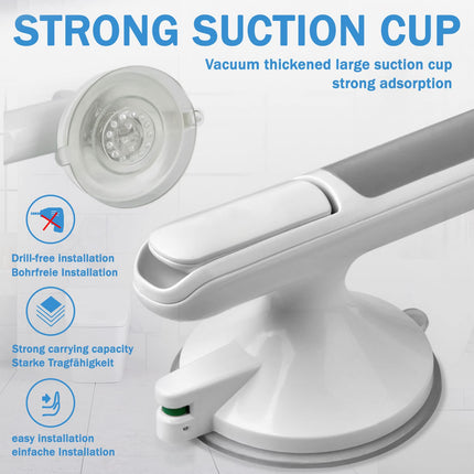 LORESJOY Shower Handle Suction Cup, MAX 110KG Removable Grab Bar with Suction Cup, Grab Bar Shower without Drilling, Grab Bars for Seniors, Bathtub Handle without Drilling