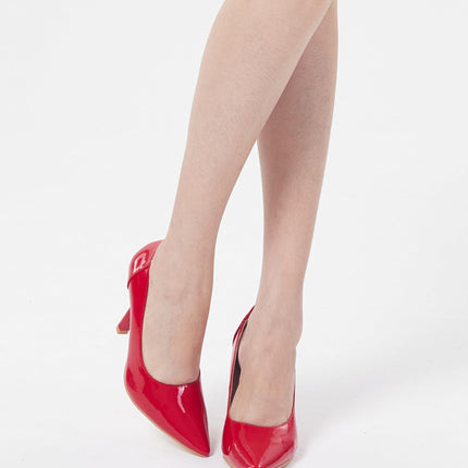 GENSHUO Unique conical stiletto heels – 10 cm high, pointed toe for an elegant and confident style, red patent leather, 39 EU