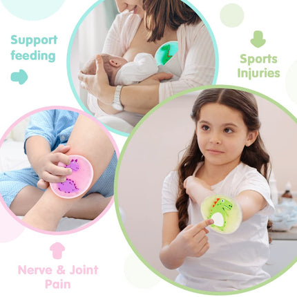 Hilph Cooling Pads for Children with Non-Toxic Gel for Injuries (3 Pack), 11 x 11 cm Dinosaur Small Ice Packs Cold &amp; Warm Compress Ice Pack for Wisdom Tooth, Bumps, Fever, Bruises, Insect Bites