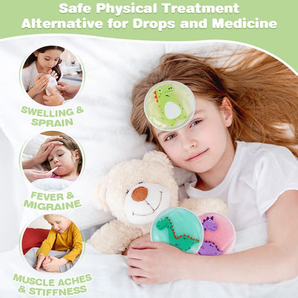 Hilph Cooling Pads for Children with Non-Toxic Gel for Injuries (3 Pack), 11 x 11 cm Dinosaur Small Ice Packs Cold &amp; Warm Compress Ice Pack for Wisdom Tooth, Bumps, Fever, Bruises, Insect Bites
