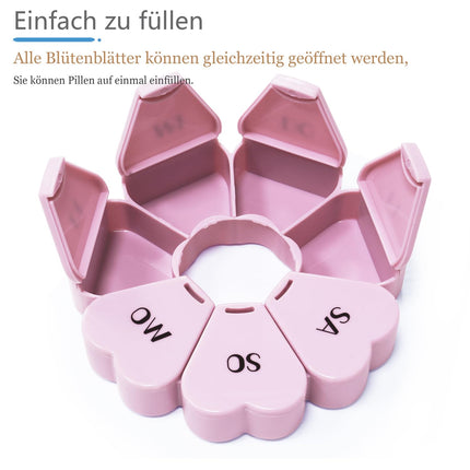 MOLN HYMY Cute Weekly Pill Box, Pink, 7 Days, Yellow Round Pill Box with Floral Pattern, 1 Time a Day