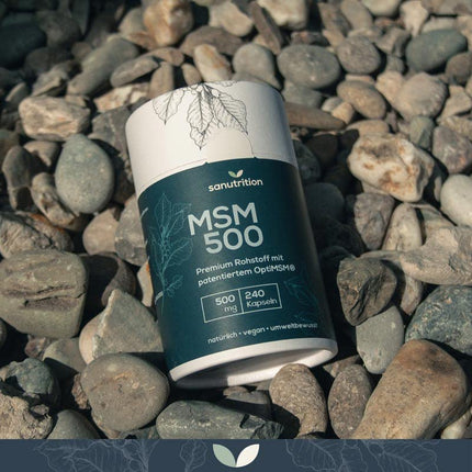 MSM 500 mg per capsule | 240 capsules | High dosage | Organic sulfur | With OptiMSM® branded raw material with particularly good bioavailability | Vegan | Natural paper packaging
