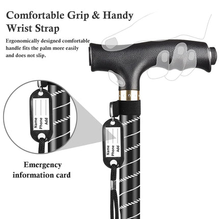 Walking stick height adjustable, OOCOME extendable walking stick with light aluminum walking stick hand stick height adjustable, walking stick adjustable walking aid stick with rubber foot and hand strap, gift Father's Day