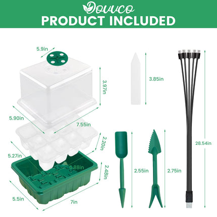 DOUUCO 5 Pack Indoor Greenhouse Propagator, Mini Greenhouse Propagator with Sun-like Plant Lights with Full Spectrum, Growing Set with Raised Lid for Ventilation for Seed Cultivation