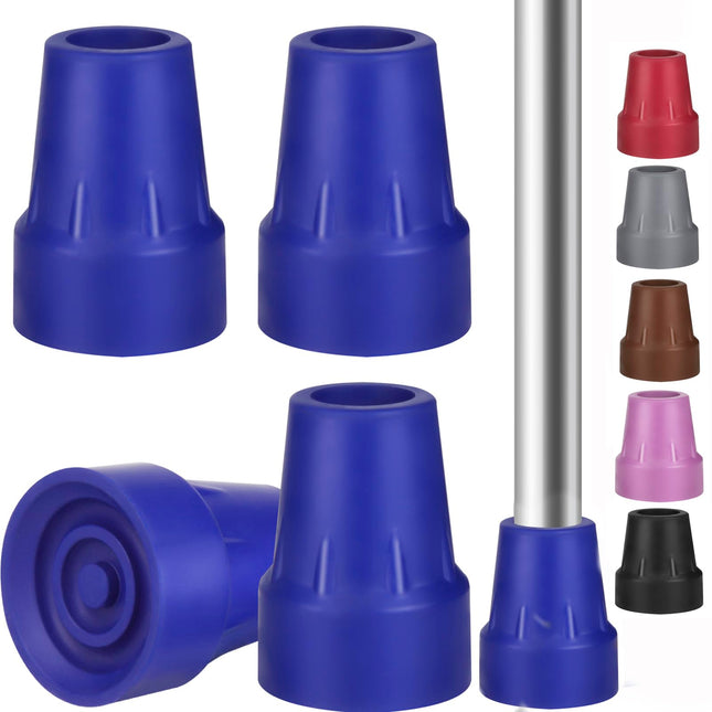 Rubber foot for crutches, non-slip protective caps for walking stick tube tip with metal seal for walking sticks and crutches, 4 pieces (blue)