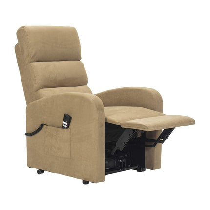 Sime LU-2 ADJUSTABLE electric recliner for seniors with 2 motors, independently adjustable backrest and footrest, 4-wheel kit, non-deformable seat, microfiber recliner with stand-up aid, camel