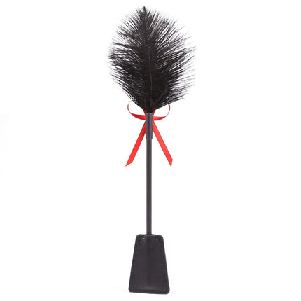 BDSMAGE 35cm Riding Whip Erotic Leather Whip with Feather Tickler Paddle, BDSM Bondage Set, Leather Flogger Spanking Feather Tickler Massage Feather Stick Sex Toy for Couples
