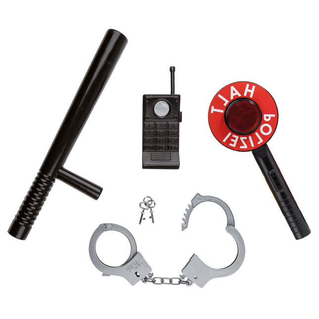 Idena 90256 - Police Emergency Set, 4-piece set with police baton, baton, handcuffs and walkie-talkie, for children ages 5 and up