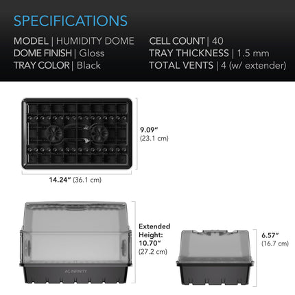 AC Infinity Humidity Dome, Germination Kit with Stable Drip Tray, 5 x 8 Cells, Seedling Tray and Ventilated Height Extension Plates, for Seed Starting, Propagation, and Cloning Plants