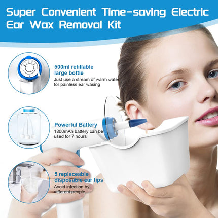Earwax Remover, Electric Ear Cleaning Set, 4 Cleaning Mode Settings, Rechargeable Ear Cleaner, Safe, Effective Ear Cleaner, With 9+1 Ear Tips and Water Catcher Basin