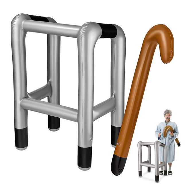 Inflatable rollator, inflatable walking stick, inflatable walking stick, inflatable walking aid the perfect set for your costume as grandma or grandpa for carnival or as a gag for birthday