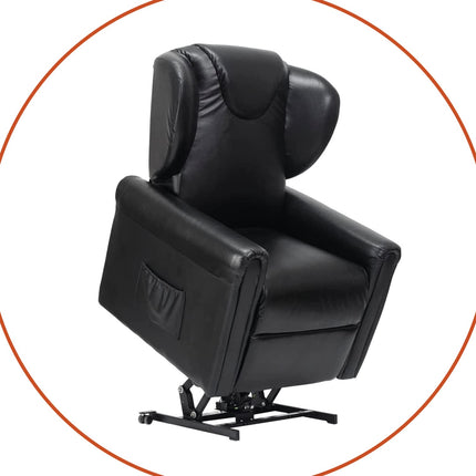 Sime LV-P2 ADJUSTABLE electric recliner chair, vertical, 2 motors, independently adjustable backrest, footrest 2 wheels, seat height 10 cm adjustable, leather, electric stand-up aid, black