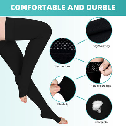 Evolyline 2 Pairs of Compression Stockings for Women &amp; Men, Class II Thigh-Length Support Stockings Compression Socks for Air Travel Graduated Support