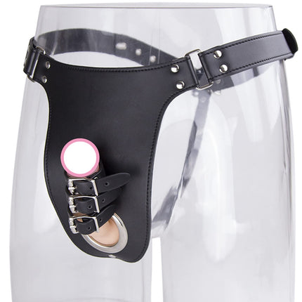 SUPKTHDY Men's Wetlook T-Back G-String Crotchless Lingerie Leather Underwear Mini Briefs Open Crotch Panties Adjustable Belt with Buckle Sexy Panties Clubwear