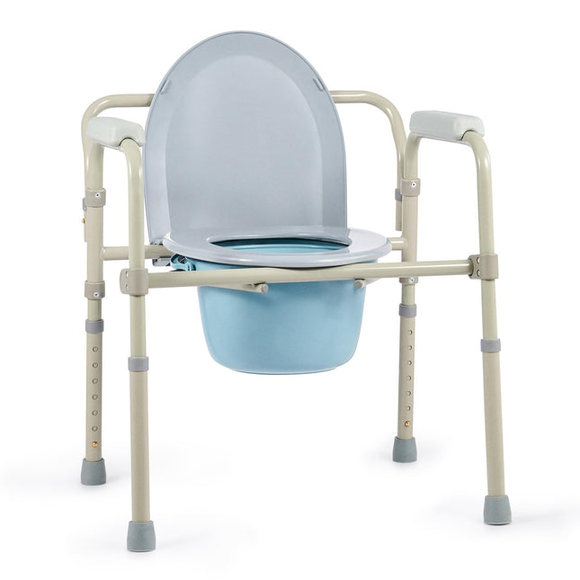 VONOYA Commode Chair for Seniors 135kg Foldable Commode Chair with Armrest Hygienic Commode Chair Toilet Aid Toilet Chair Height Adjustable Chair for Toilet with Removable Bucket