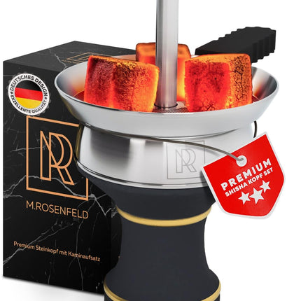 M. ROSENFELD Shisha Stone Head Set – solid shisha head with chimney attachment, glazed shisha head for optimal heat storage &amp; longer smoking pleasure