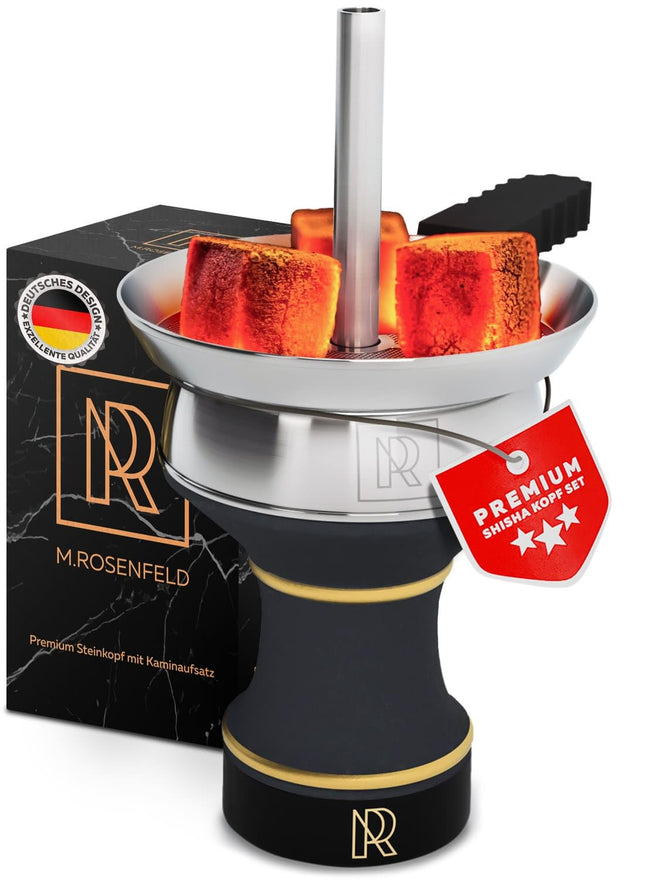 M. ROSENFELD Shisha Stone Head Set – solid shisha head with chimney attachment, glazed shisha head for optimal heat storage &amp; longer smoking pleasure
