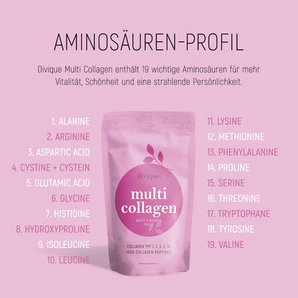 Divique Collagen Powder [500g] - Premium Collagen Complex Types 1, 2, 3, 5, 10-100% Collagen Hydrolysate Peptides - 10,000 mg Collagen per day - tasteless, water-soluble, no additives
