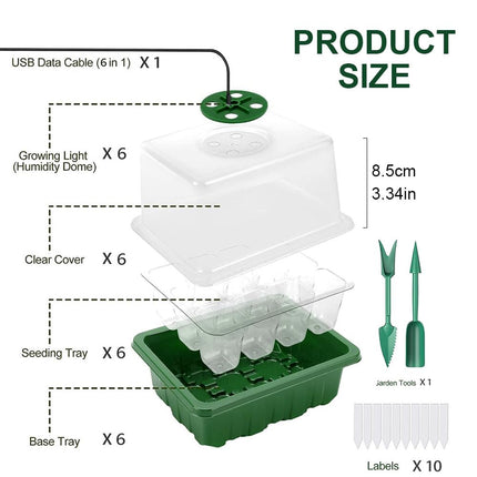 KBIBCK Indoor Greenhouse Propagator, 6 Pack Mini Greenhouse, Seedling Starter Trays, Propagator with Plant Lamp, Indoor with Raised Lid, Adjustable Brightness (Timing Controller)