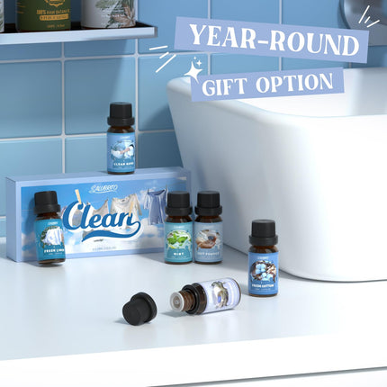 SALUBRITO Clean Essential Oils Set, Pure Aromatherapy Fragrance Oil for Diffusers, Candle Making, Clean Cotton, Fresh Linen, Clean Home, Powder, Flower Soap, Mint