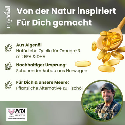 Omega 3 vegan capsules 120 pieces – 600 mg EPA &amp; DHA from algae oil – high dosage – triglyceride form – sustainably produced in Germany – no additives – laboratory-tested