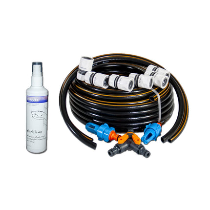 BWB Waterbed Filling Kit, Black, Vinyl, 20m Hose, 2x0.8m Hose, 6x Couplings, Y-Piece with Tap, Filling/Draining Nozzle, Anti-Algae Cleaner, Dual Waterbed Accessories