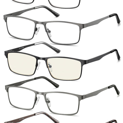 EYECEDAR Amcedar 5 pieces reading glasses men rectangle frame metal gray stainless steel material spring hinges included computer reading glasses 2.00