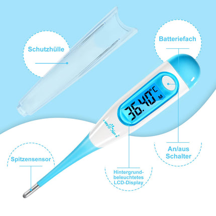 Easy@Home Basal Thermometer Fertility Thermometer Ovulation Test for Cycle Control and Ovulation Tracking with Premom APP, Digital Thermometer with Blue Backlight LCD Display