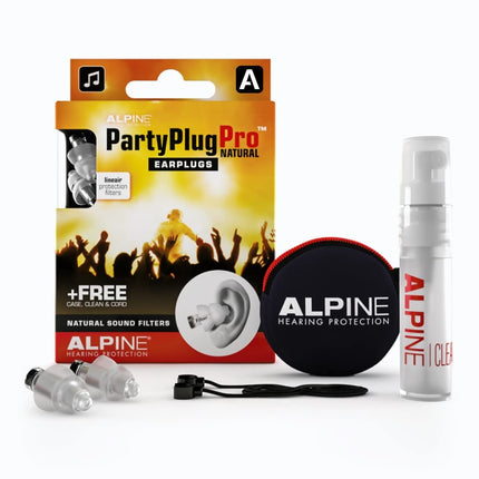 Alpine PartyPlug Pro Hearing Protection Earplugs for Concerts, Festivals, Music, Parties &amp; Discos - Highest Music Quality with True-to-Life Attenuation - Reusable &amp; Hypoallergenic - With Cleaner &amp; Pouch